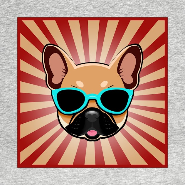 Brown Fawn French Bulldog in Blue Sunglasses Frenchie Dog by 4U2NV-LDN